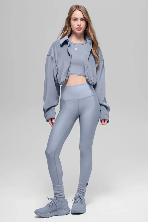 Ribbed Velour Cropped Mountain Side Jacket - Winter Frost