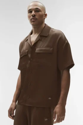 Satin Horizon Short Sleeve Button up - Espresso
