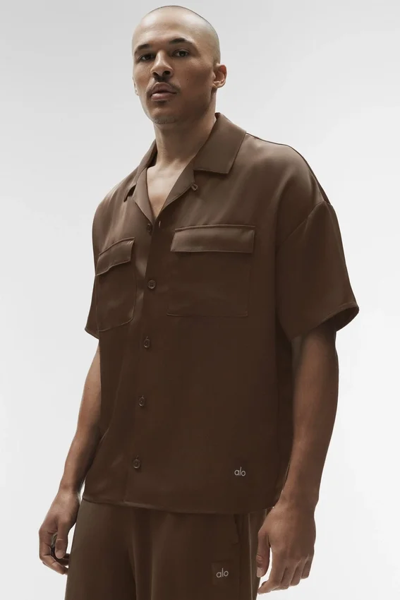 Satin Horizon Short Sleeve Button up - Espresso