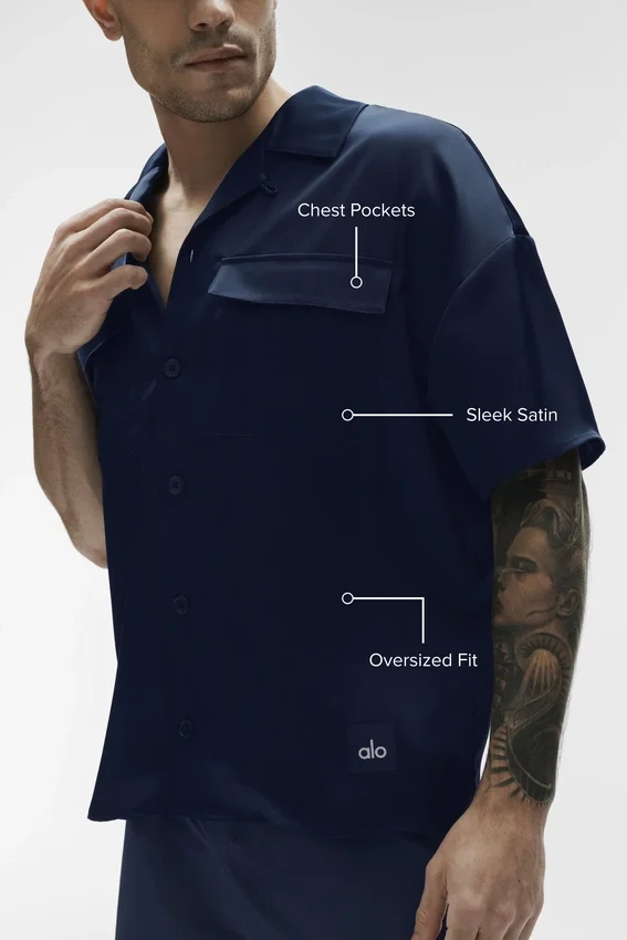 Satin Horizon Short Sleeve Button up - Navy