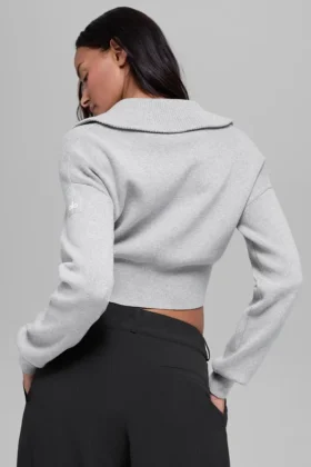 Scholar Knit Cropped Full Zip Jacket – Athletic Heather Grey
