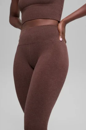 Seamless High-Waist Two Tone Rib Legging – Brownstone Heather