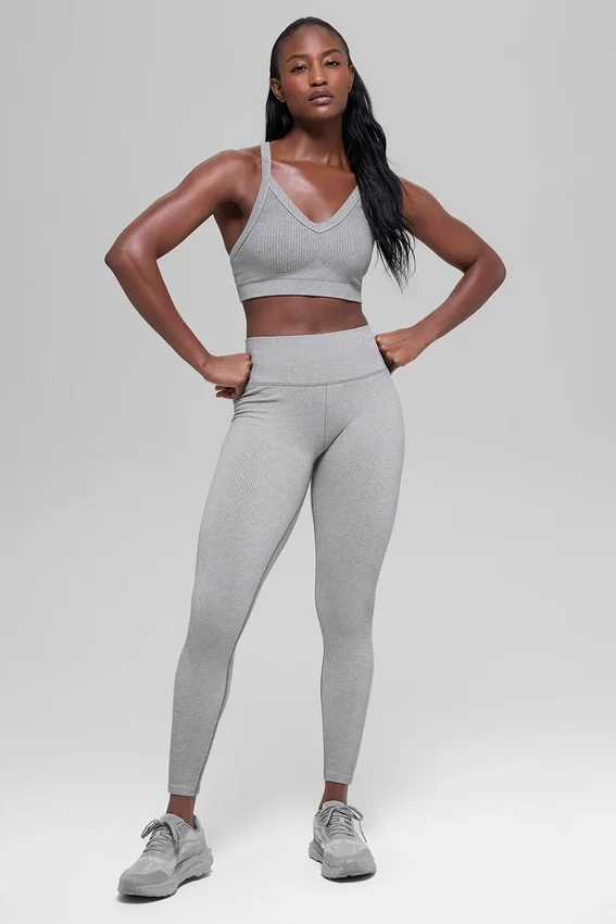 Seamless High-Waist Two Tone Rib Legging - Light Misty Grey Heather