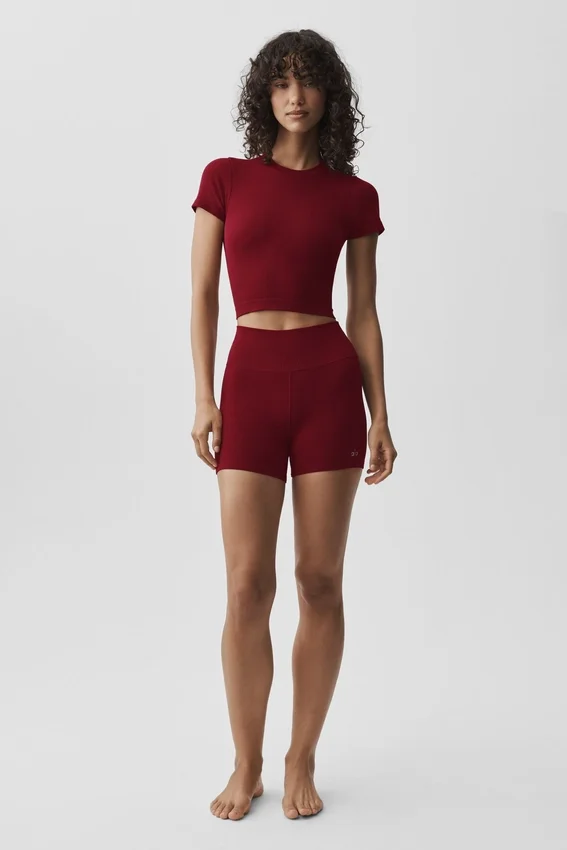 Seamless Modal Ribbed Cropped Short Sleeve - Summer Romance Red