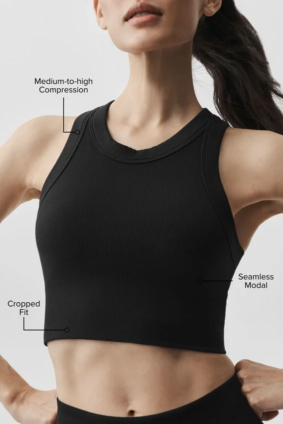 Seamless Modal Ribbed High Neck Delight Bra - Black
