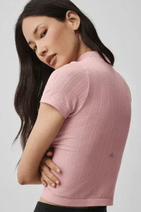 Seamless Pointelle Mock Neck Short Sleeve – Vintage Pink