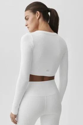 Seamless Ribbed Cropped Serene Long Sleeve – White