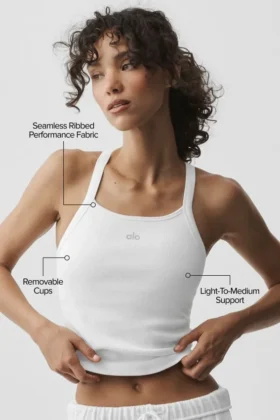 Seamless Ribbed Favorite Full Length Bra Tank – White