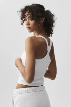 Seamless Ribbed Favorite Full Length Bra Tank – White