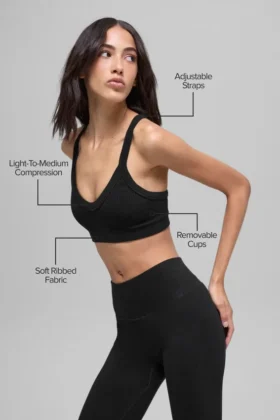 Seamless Two Tone Rib Bra – Black