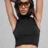 Seamless Two Tone Rib Hooded Vest - Black