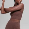 Seamless Two Tone Rib Hooded Vest - Brownstone Heather