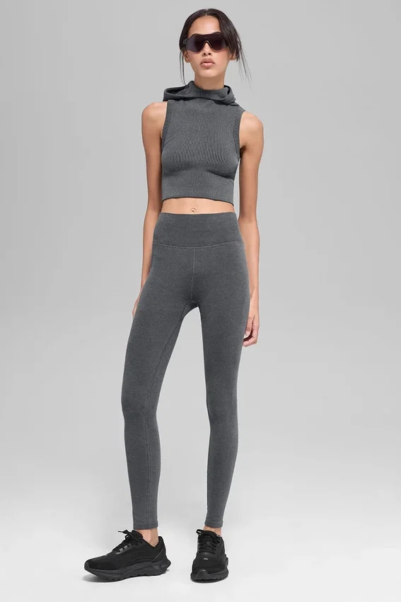 Seamless Two Tone Rib Hooded Vest - Dark Misty Grey Heather