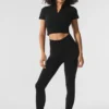Seamless Winter Warm Plush Cropped Short Sleeve - Black
