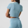 Seamless Winter Warm Plush Cropped Short Sleeve - Celestial Blue
