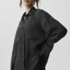 Semi-Sheer Golden Hour Button Down Long Sleeve - Black
