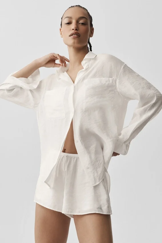 Semi-Sheer Golden Hour Button Down Long Sleeve - Ivory
