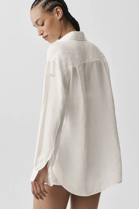 Semi-Sheer Golden Hour Button Down Long Sleeve - Ivory