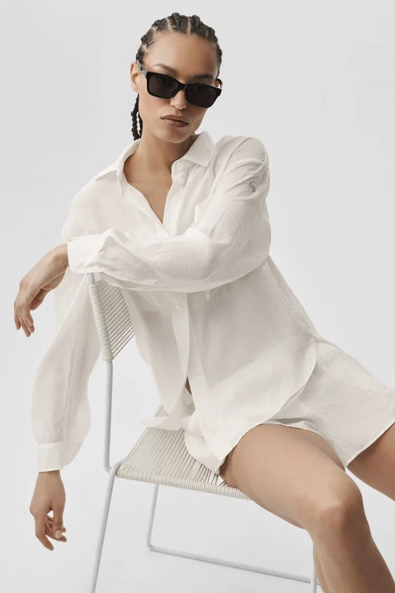 Semi-Sheer Golden Hour Button Down Long Sleeve - Ivory