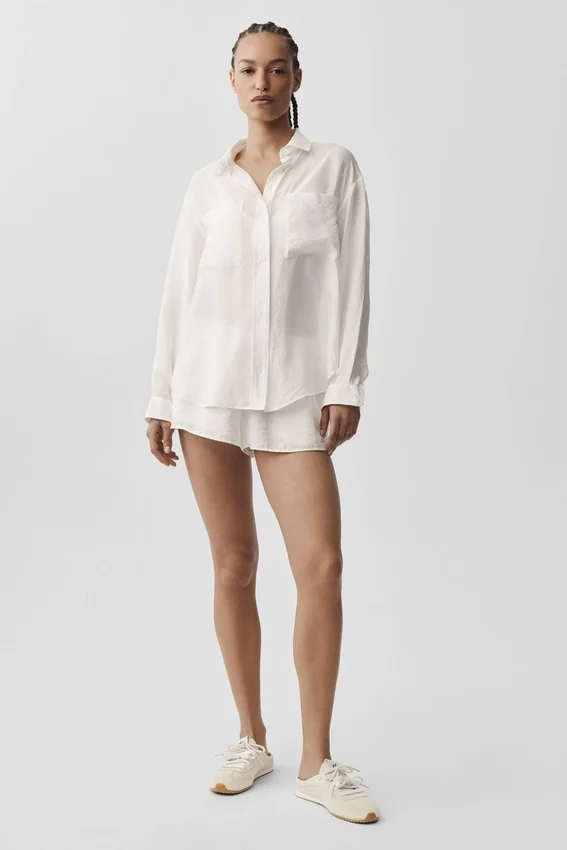 Semi-Sheer Golden Hour Button Down Long Sleeve - Ivory