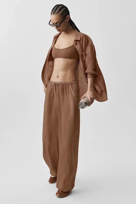 Semi-Sheer Golden Hour High-Waist Straight Leg Pant - Sun Kissed Brown