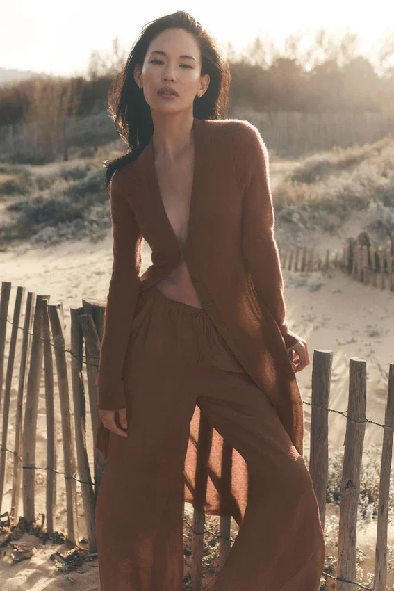 Semi-Sheer Golden Hour High-Waist Straight Leg Pant - Sun Kissed Brown