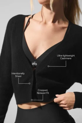 Sheer Cashmere Cropped Cardigan – Black