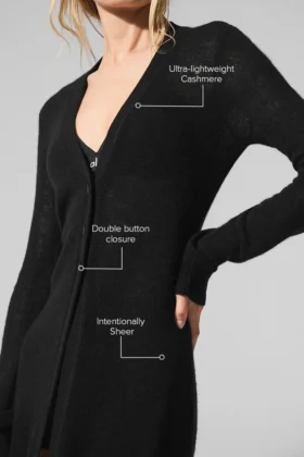 Sheer Cashmere Long Cardigan – Black