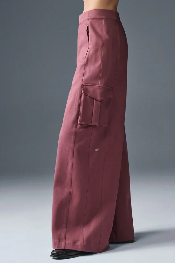 Show off Cargo Wide Leg Trouser (Regular) - Burgundy Truffle