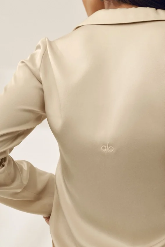 Silk Blend Radiance Long Sleeve Top - Sandy Beige
