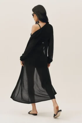 Silk Cashmere Heatwave Long Cardigan – Black