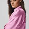 Silk Luminous Cropped Button Down Long Sleeve - Candy Heart Pink