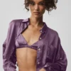 Silk Luminous Cropped Button Down Long Sleeve - Plum Kiss