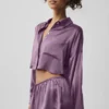 Silk Luminous Cropped Button Down Long Sleeve - Plum Kiss