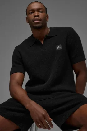 Sports Club Sweater Knit Polo - Black