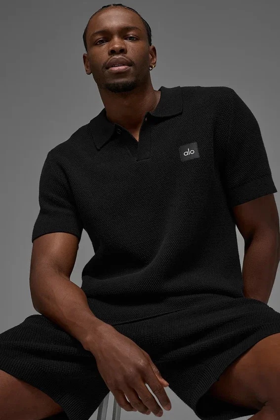 Sports Club Sweater Knit Polo - Black