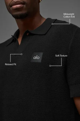 Sports Club Sweater Knit Polo – Black