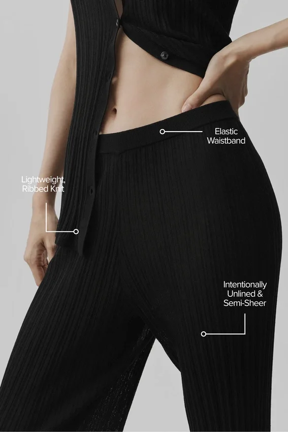Sweater High-Waist Sunlit Straight Leg Pant - Black