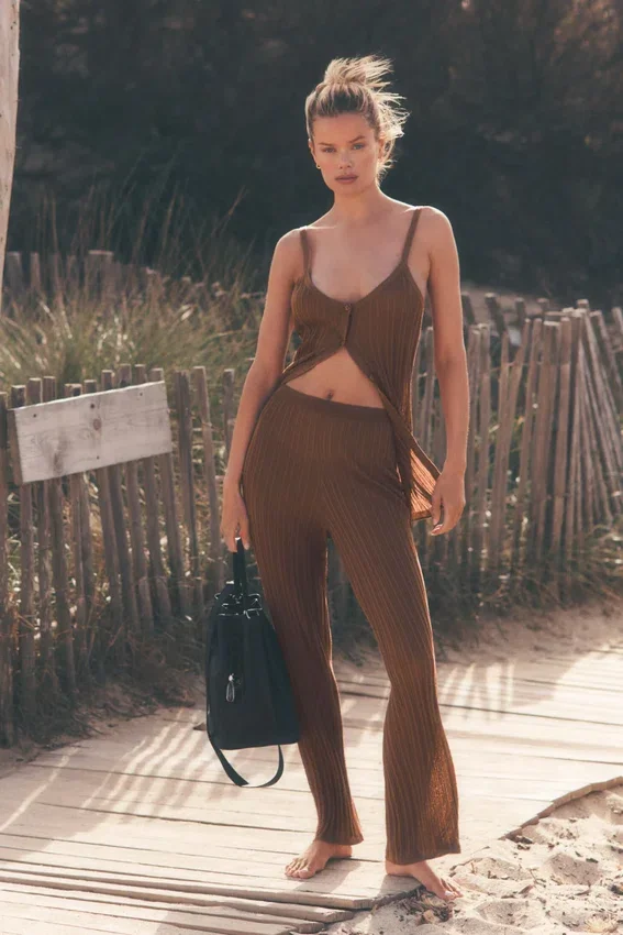 Sweater High-Waist Sunlit Straight Leg Pant - Sun Kissed Brown