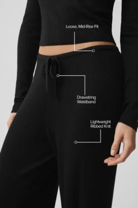 Sweater Knit Mid-Rise Unwind Wide Leg Pant – Black