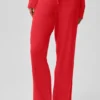 Sweater Knit Mid-Rise Unwind Wide Leg Pant - Bright Red