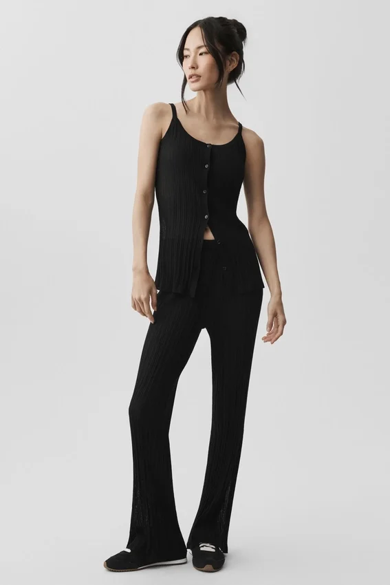 Sweater Sunlit Button Down Tank - Black
