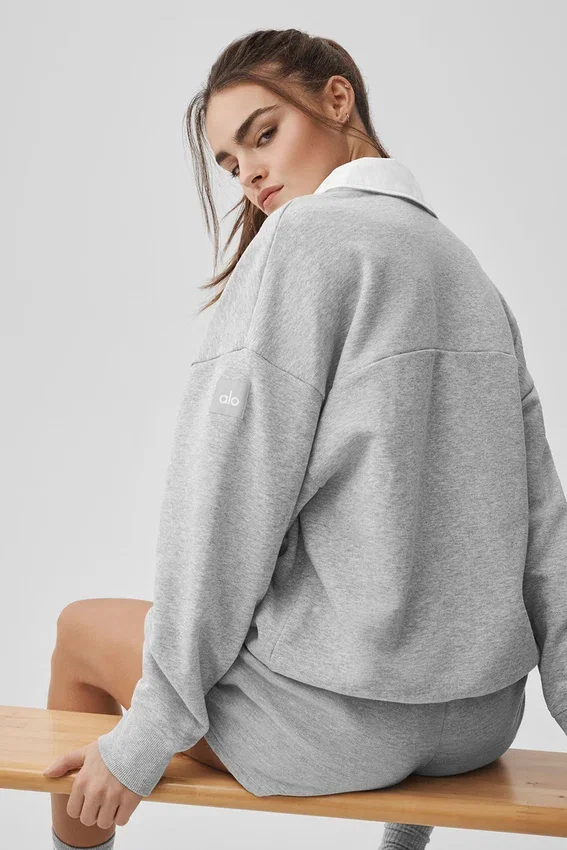Take It Easy Long Sleeve Henley Pullover - Athletic Heather Grey/White