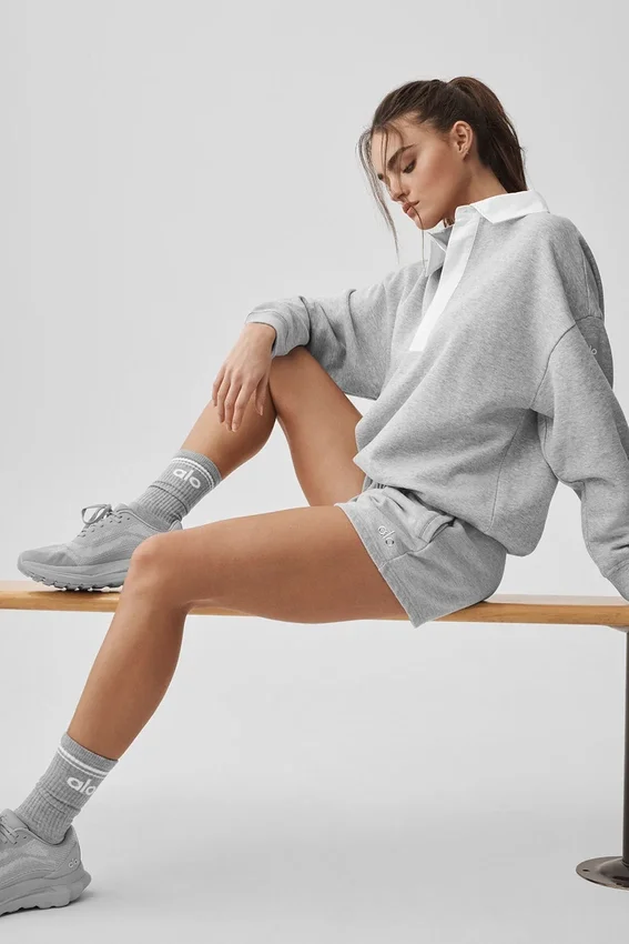 Take It Easy Long Sleeve Henley Pullover - Athletic Heather Grey/White