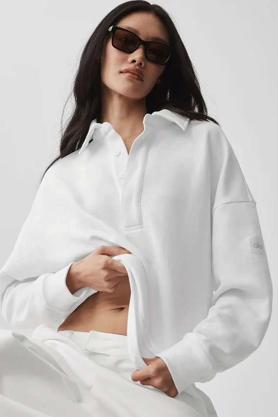 Take It Easy Long Sleeve Henley Pullover - White