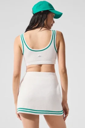 Tennis Club Sweater Knit Bra – White/Spruce Green