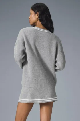 Tennis Club Sweater Knit Cardigan – Athletic Heather Grey/White