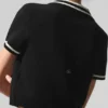 Tennis Club Sweater Knit Cropped Polo - Black/Ivory
