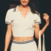 Tennis Club Sweater Knit Cropped Polo - Ivory/Navy