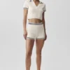 Tennis Club Sweater Knit Cropped Polo - Ivory/Navy